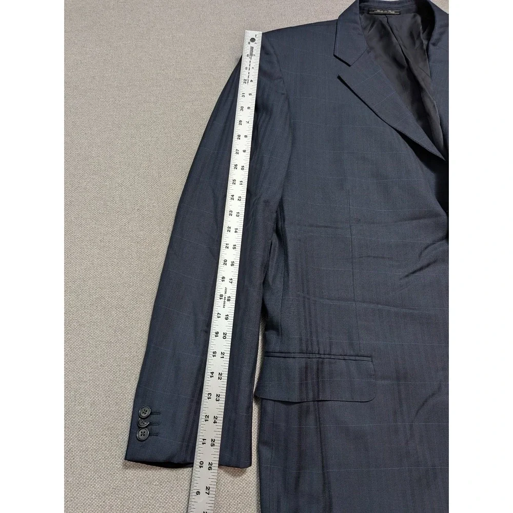 Ermenegildo Zegna Men's Blazer 48L Navy Wool Windowpane 3-Button Made in Italy